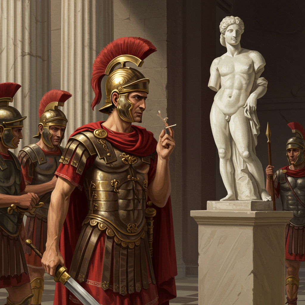 A Roman General Contemplates a Greek Statue